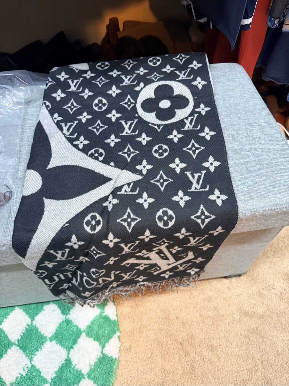 Louis Vuitton Black and White Monogram Shawl